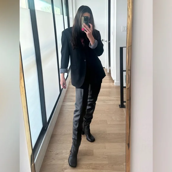 ABSOLUTELY NEW High-Heel Leather Over-the-Knee Boots - Black - Picture 5 of 7